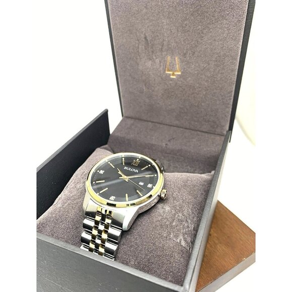 Bulova Mens Watch 98D163 Black Dial Diamond Accent Quartz Two Tone Steel - Picture 3 of 14